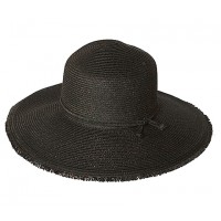 Wide Brim Braded Paper Straw Hats – 12 PCS w/ Frill - Black - HT-ST255BK